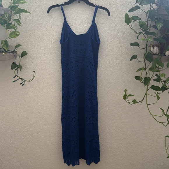 Freshman 1996 Blue Crochet Knit Midi Dress Size S - Picture 4 of 5